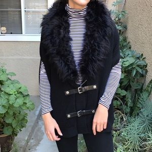 New Black Michael Kors knitted vest with large removable faux collar